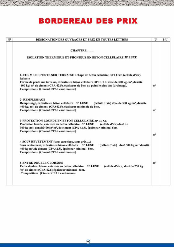 fiche technique beton cellualire STFOOM-45